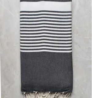 Jeté Gris ardoise avec rayures Fouta Tunisia - 1 2